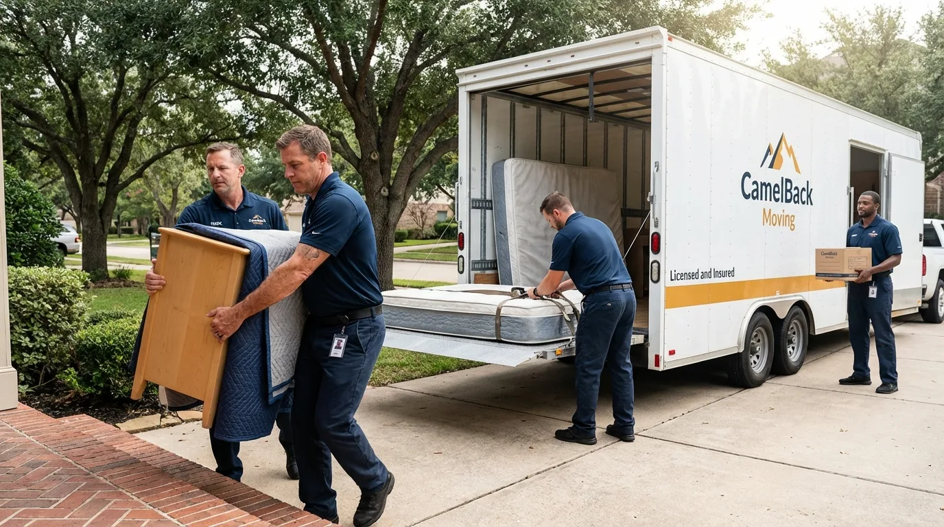 Crew loading residential truck for cross-state move from Corinth, NY