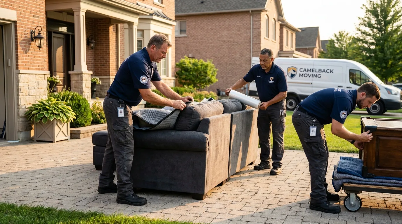 Large estate moving crew wrapping furniture in Corinth, NY